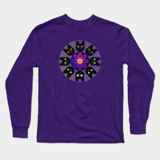 Black Cats Moon Phases Mandala Long Sleeve T-Shirt